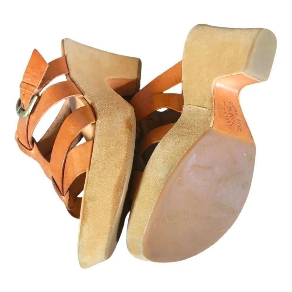 Kork-Ease Ava Tan  Buckle Stacked Heels Saddle Leather Platform Sandals 9/40.5